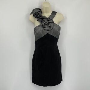 Jessica McClintock vintage colorblock dress silver black prom rosette formal 4 8